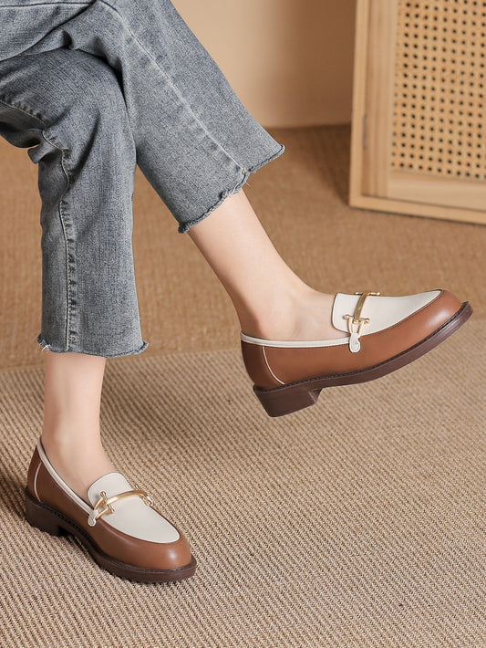 Stylish Round Toe White and Brown Flat Loafers: The Perfect Blend of Fashion and Function