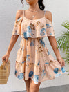 Romantic Flower Printed Off-The-Shoulder Ruffle Strap Summer Dress