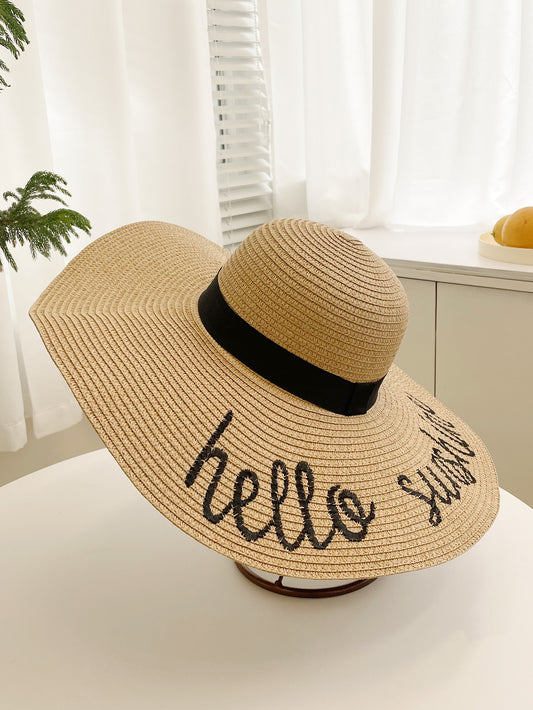 Boho Babe Straw Hat: Stay Stylish Outdoors with Letter Embroidery