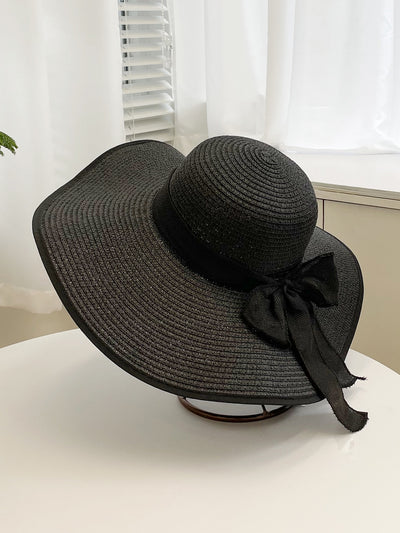 Sun-Kissed Elegance: Milk White Wide Brim Sun Hat with Bowknot Decoration