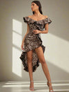 Wild Elegance: Leopard Print Off-Shoulder Ruffle Dress