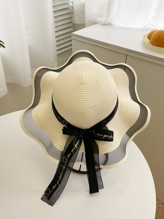 Boho Chic: Skinny Scarf Decor Straw Hat for Effortlessly Stylish Looks