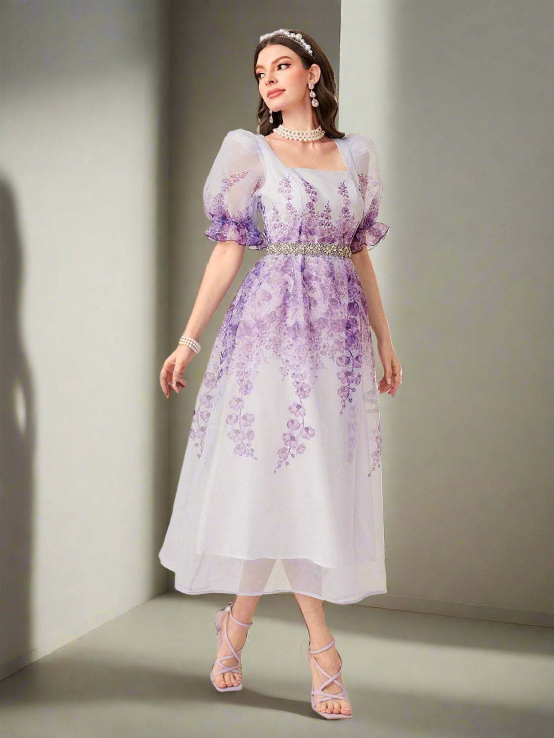 Upgrade your wardrobe with our Flower Power dress. This stylish piece features a square neckline, puff sleeves, and a mesh overlay for a unique and sophisticated look. Perfect for any occasion, this dress will have you feeling confident and fashionable.