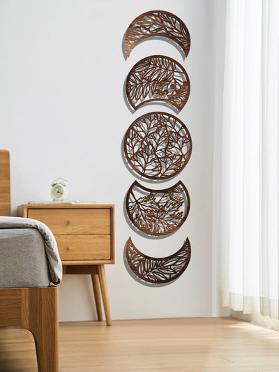 Bohemian Chic: 5 Piece Wood Moon Plant Wall Hanging Set