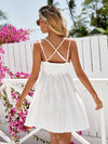 Summertime Chic: Women's Lace Splice Spaghetti Strap White Dress