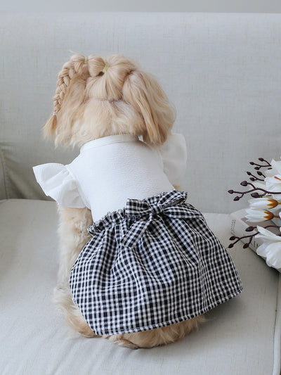 Country Chic Pet Dress with Flutter Sleeves and Bowknot Detail