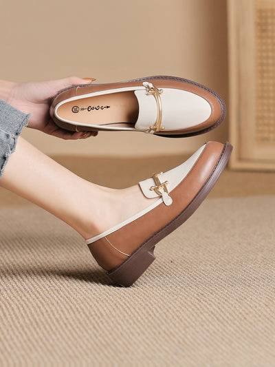 Stylish Round Toe White and Brown Flat Loafers: The Perfect Blend of Fashion and Function