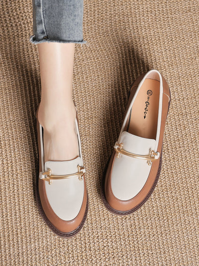 Stylish Round Toe White and Brown Flat Loafers: The Perfect Blend of Fashion and Function