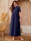 Effortless Elegance:  Purple Stand Collar Short Sleeve Long Dress - Perfect for Your Vacation