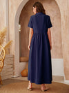 Effortless Elegance:  Purple Stand Collar Short Sleeve Long Dress - Perfect for Your Vacation