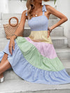 Colorblock Chic: Tie Shoulder Ruffle Hem Cami Dress