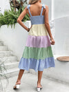 Colorblock Chic: Tie Shoulder Ruffle Hem Cami Dress