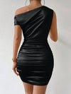 Flaunt Your Figure in Style with Asymmetrical Neck Ruched Bodycon Dress