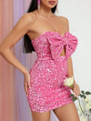 Sparkling Pink Sequin Bow-Front Bodycon Dress