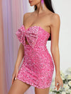 Sparkling Pink Sequin Bow-Front Bodycon Dress