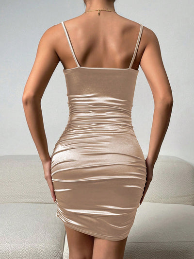 Ravishing in Ruched: Satin Cami Bodycon Dress