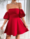 Chic Off-Shoulder Puff Sleeve Dress with Tie-Back Detail