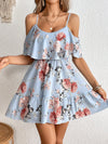 Romantic Flower Printed Off-The-Shoulder Ruffle Strap Summer Dress