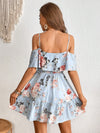 Romantic Flower Printed Off-The-Shoulder Ruffle Strap Summer Dress