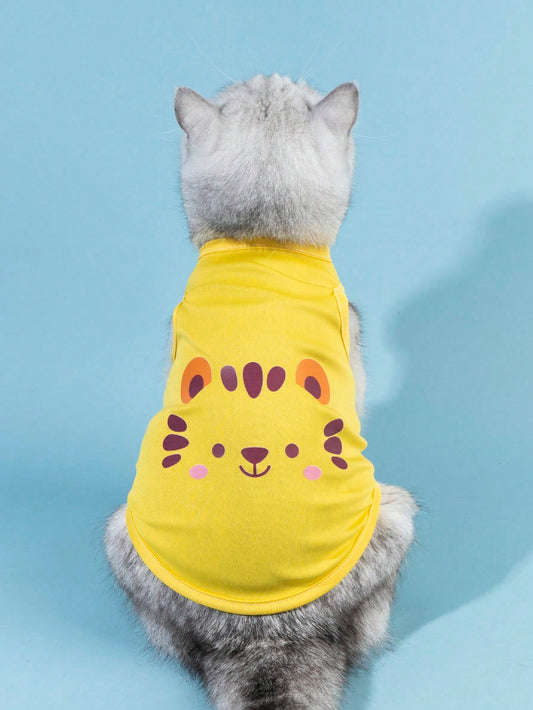 Adorable Cartoon Tiger Print Tank Top for Dogs and Cats - Perfect Summer Style