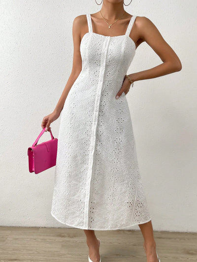 Chic in Eyelet: The Frenchy Embroidery Button Through Cami Dress