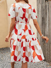 Chic Geometric Print Drawstring Waist Dress