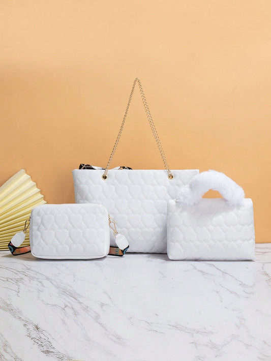 Chic Heart Quilted Bag Set: The Perfect Work Companion for Women