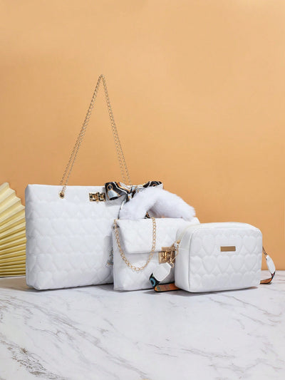 Chic Heart Quilted Bag Set: The Perfect Work Companion for Women