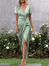 Elegant Twist Front Satin Wrap Dress for Effortless Glam