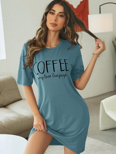 Mint Green Slogan Graphic Drop Shoulder Nightdress - Stay Stylish and Comfortable all Night Long