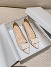 Chic Beige Metal Decor Chunky Heeled Pointed Toe Pumps