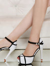 Elegant Two-Tone Peep Toe Stiletto Heeled Pumps with Ankle Strap for Outdoor Glamour