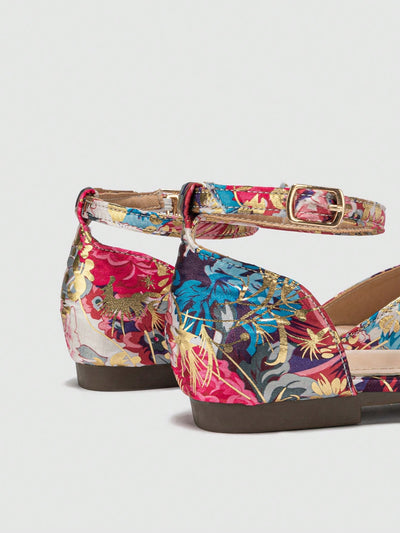 Chic Floral Ankle Strap Flats for Effortless Outdoor Style