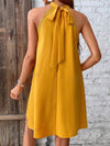 Classic Solid Tie-Back Halter Neck Tunic Dress