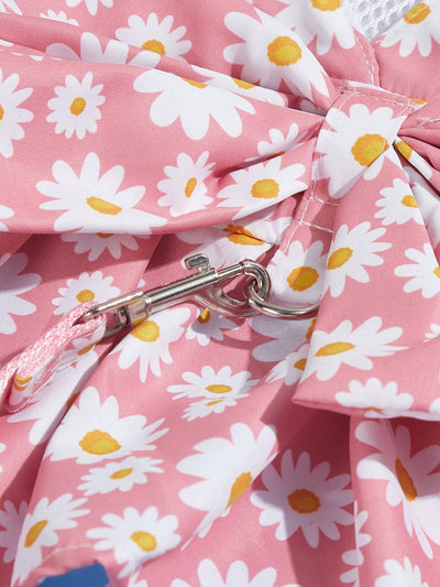 Springtime Style: Flower Print Dogs Dress with Leash for Outdoor Adventures