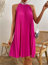 Sparkling Elegance: Contrast Sequin Pleated Halter Neck Dress