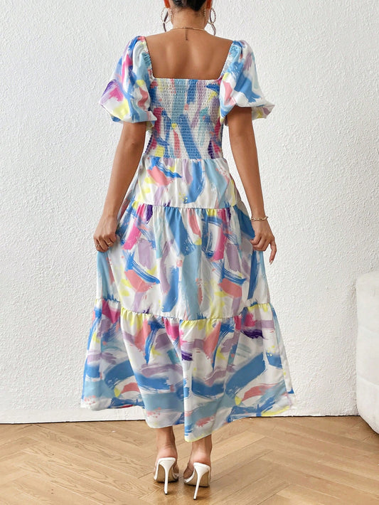 Brush Print Ruffle Hem Belted Dress - A Perfect Summer Wardrobe Essential