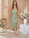 Elegant Satin Cami Bridesmaid Dress with Tie Front and Wrap Hem