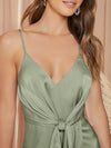 Elegant Satin Cami Bridesmaid Dress with Tie Front and Wrap Hem