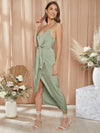 Elegant Satin Cami Bridesmaid Dress with Tie Front and Wrap Hem