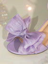 Chic Purple Bow-Decor Chunky Heeled Ankle Strap Sandals for Women