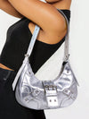 Gothic Chic: White Crocodile Shoulder Bag with Metal Buckles