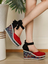 Chic Two-Tone Bow Espadrille Wedge Shoes for Stylish Outdoor Outings