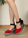 Chic Two-Tone Bow Espadrille Wedge Shoes for Stylish Outdoor Outings