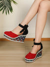 Chic Two-Tone Bow Espadrille Wedge Shoes for Stylish Outdoor Outings