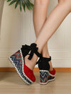 Chic Two-Tone Bow Espadrille Wedge Shoes for Stylish Outdoor Outings