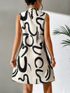 Chic Sleeveless Stand Collar Dress: Classic Women's Style with Printed Patterns