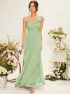 Elegant One-Shoulder Ruffle Trim Ruched Bustier Chiffon Bridesmaid Dress in Baby Blue