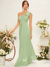 Elegant One-Shoulder Ruffle Trim Ruched Bustier Chiffon Bridesmaid Dress in Baby Blue