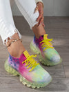 Sporty Chic: Women's Colorblock Chunky Sneakers with Fabric Lace-Up Front
